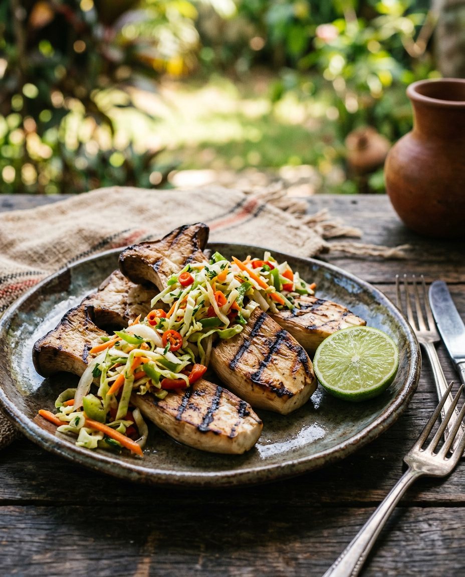 Pikliz & Grilled Mushrooms